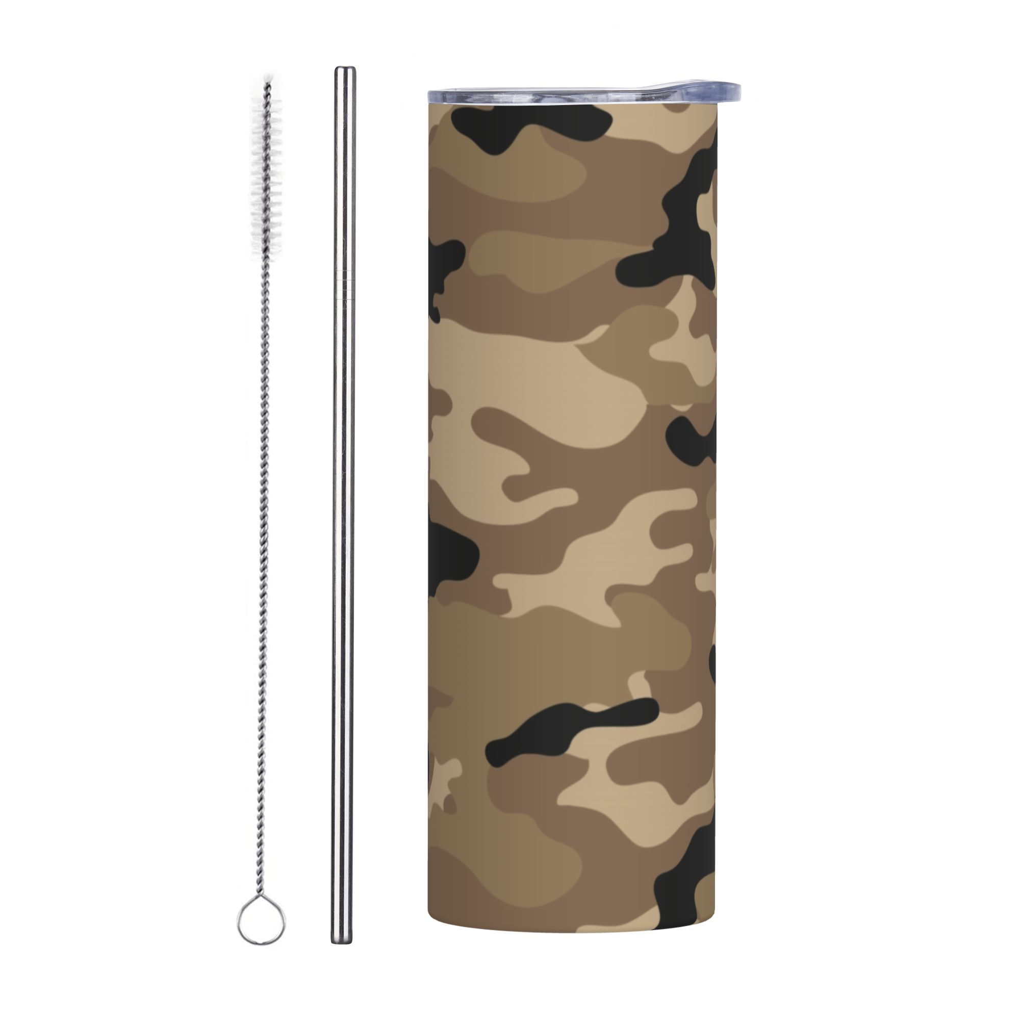 Stainless Steel Straw - Brown Woodland Camo Pattern Vacuum Tumbler