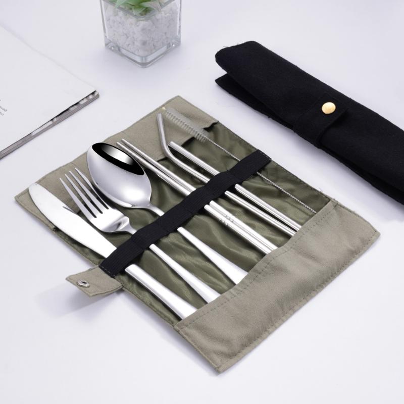 Stainless Steel Straw - 8Pcs/Set Tableware Travel Cutlery Set 430