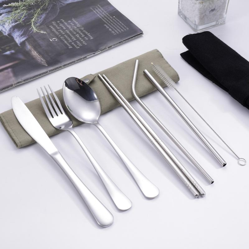 Stainless Steel Straw - 8Pcs/Set Tableware Travel Cutlery Set 430