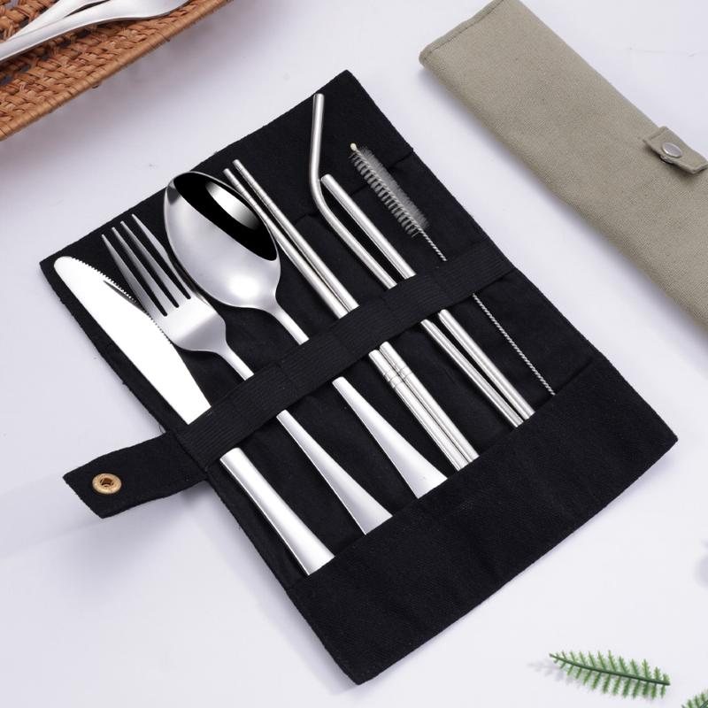 8Pcs/Set Tableware Travel Cutl - Stainless Steel Straw ulasan dan harga